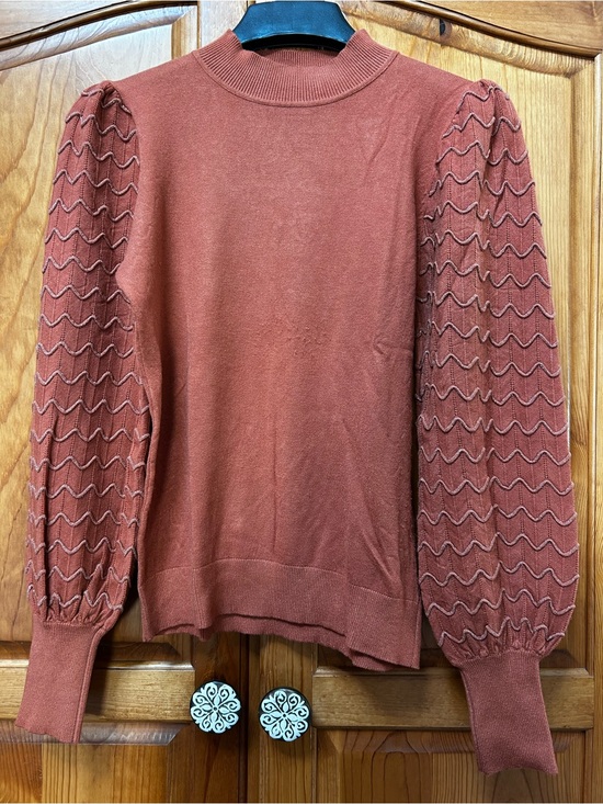 Vila Milano Sweaters - Puff-Sleeve Mock Neck Sweater in Rust